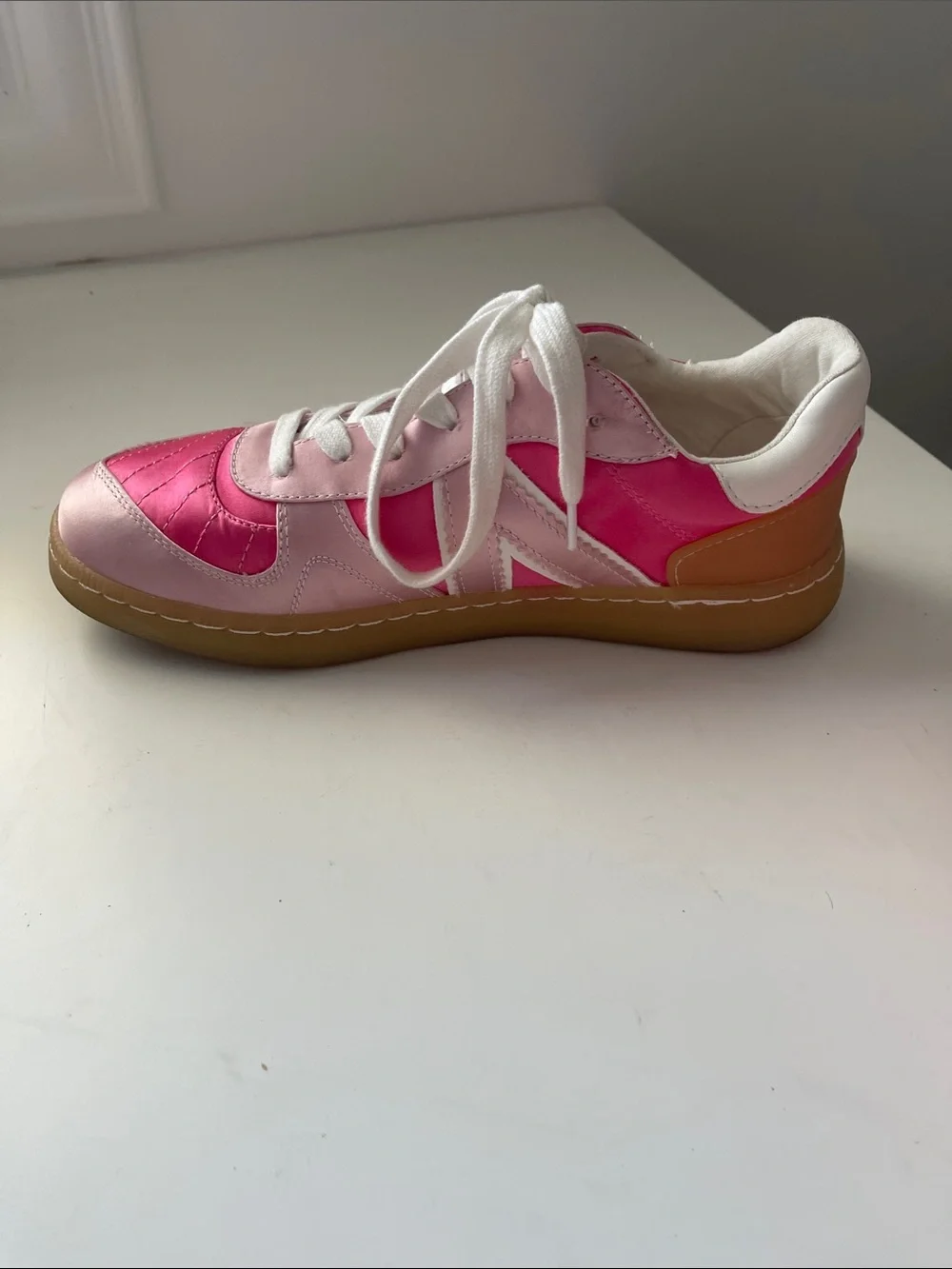 Mia Pink Satin Lace-Up Sneakers